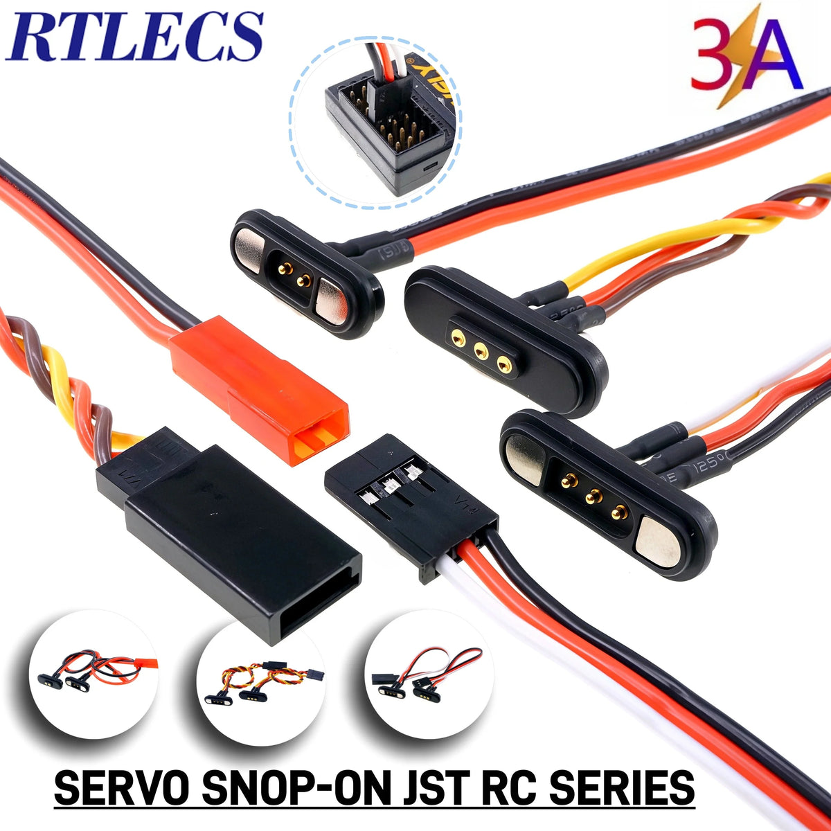 3A Magnetic Spring Loaded Pogo Pin Connector 24VDC LED Snap-on JST SM JR Servo Extended Cable 5/6/7/8/9 Pin Male Female Blind