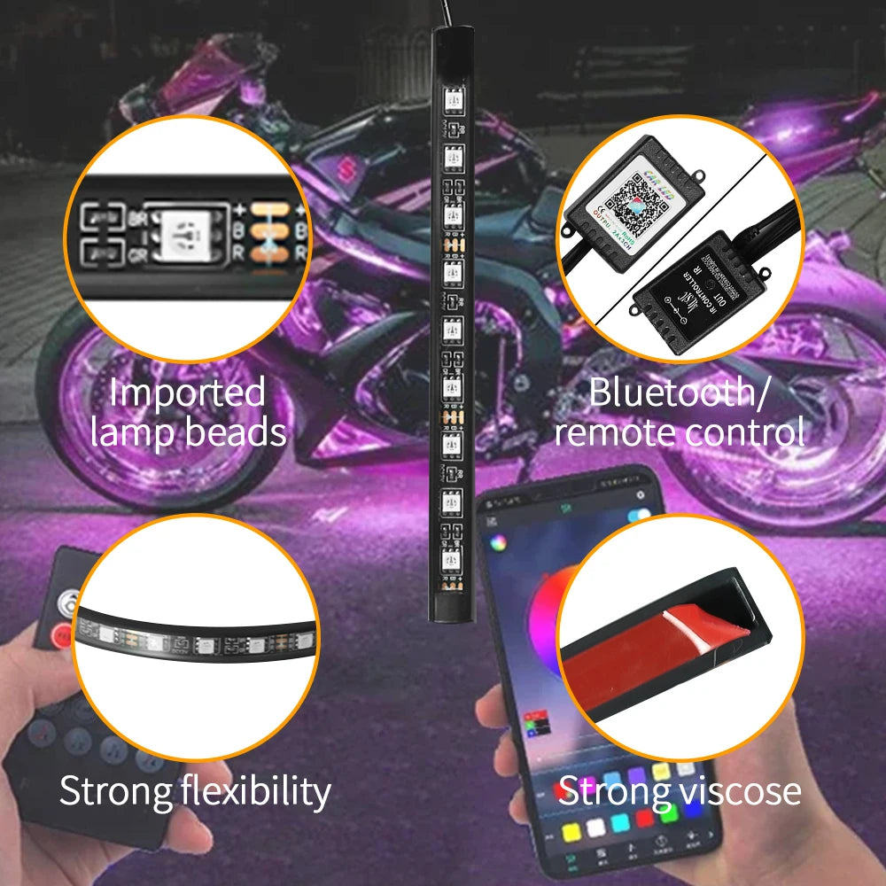 Led Motorcycle Atmosphere Light Decorative Ambient Light Strip Neon Lamp Flexible RGB APP 12V For Harley Yamaha Kawasaki Suzuki