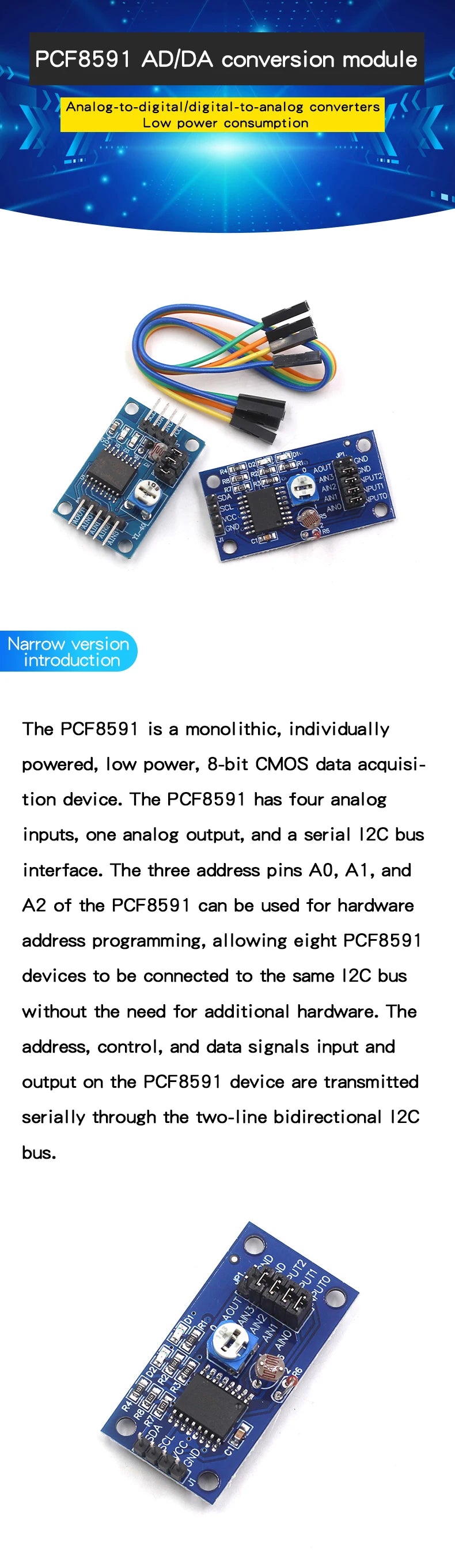 PCF8591 module AD/DA conversion module Temperature and illumination acquisition module For Arduino