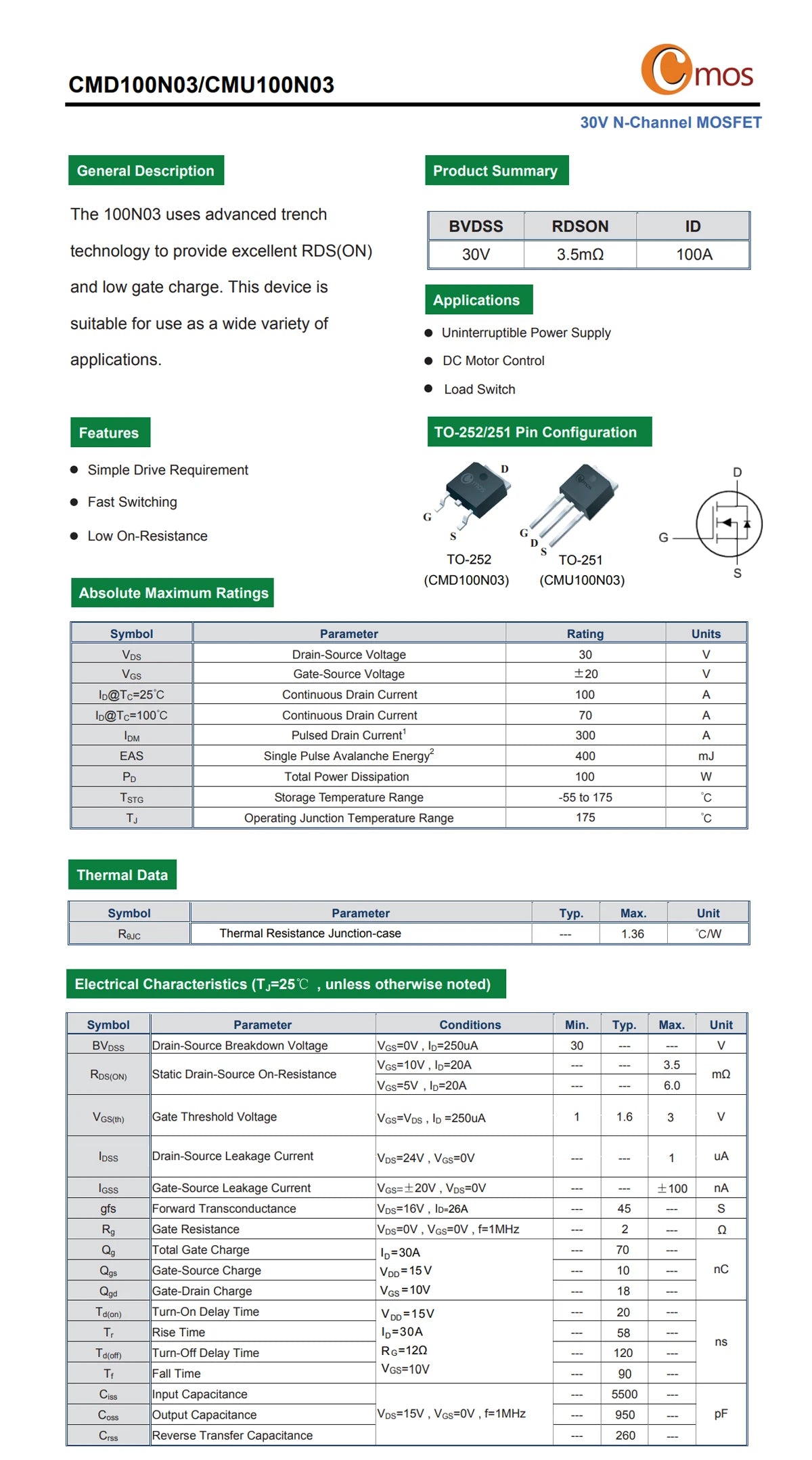 Original CMOS MOSFET CMD1402, CMD3080M, CMD3090L N-Channel TO-252
