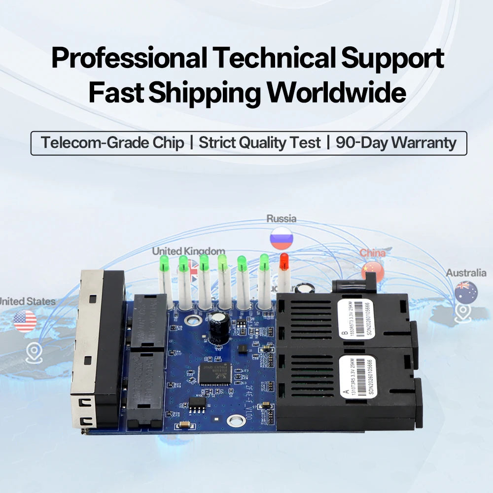 BYXGD 10/100Mbps 2F4E Fiber Media Converter PCB Board 25KM BIDI SC to RJ45 Ethernet Switch for CCTV FTTH Industrial Automation