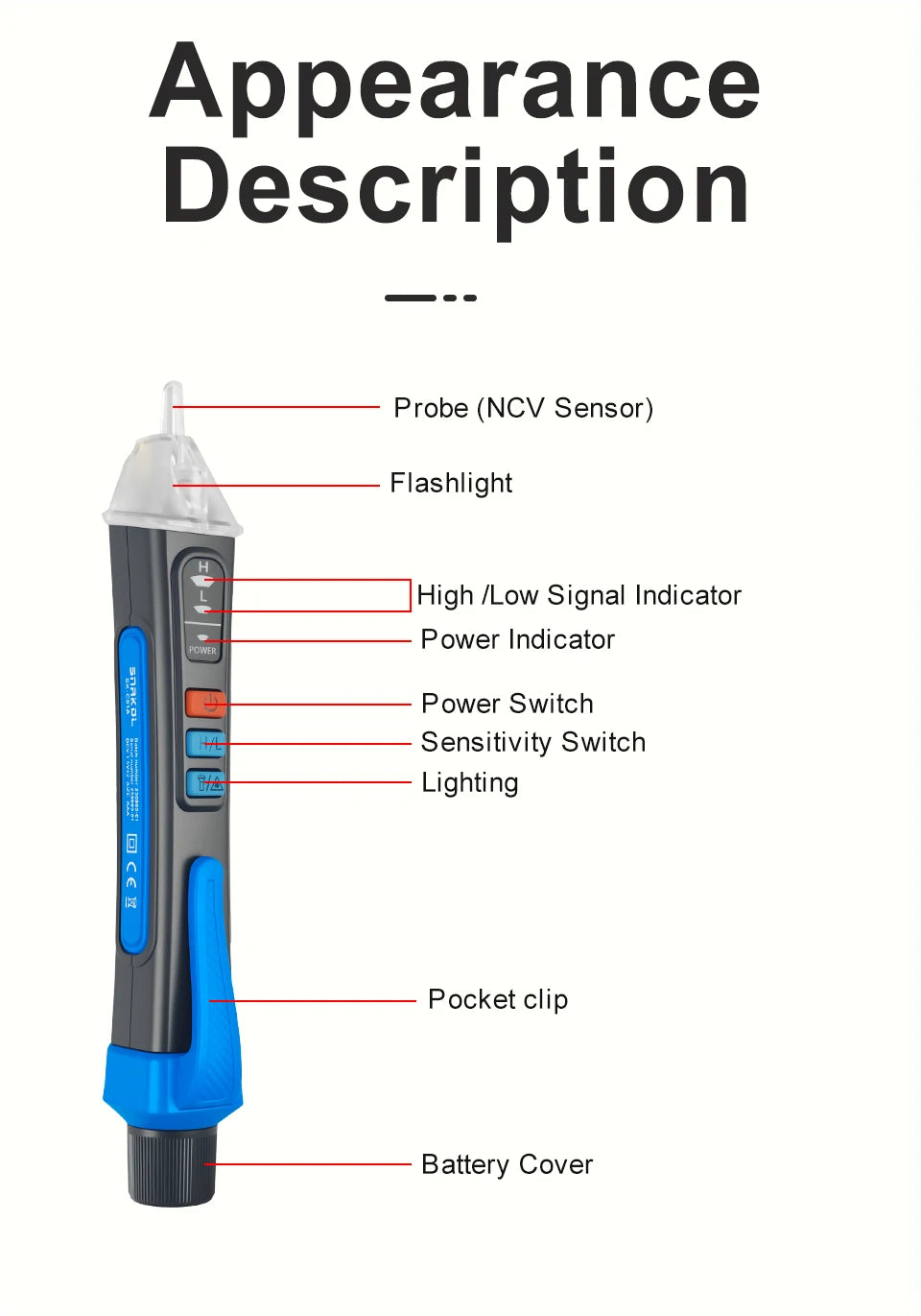 Non-Contact Voltage Tester Pen Smart Voltage Detector Infrared Indicator 12-1000V Test Pencil Breakpoint Finder With Flashlight