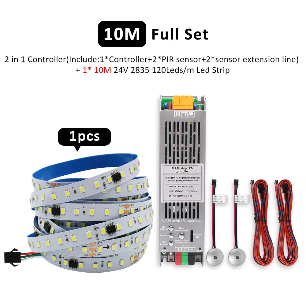 24V Running Water Flowing LED Strip Light 2in 1 PIR Motion Sensor Stair Controller for WS2811 Pixel Chasing Effect Tape Lamp