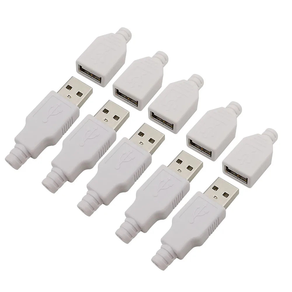 10Pcs White 4 Pin USB Type A Male Female Soldering Plug Socket Connector With Plastic Cover Type-A DIY Kits