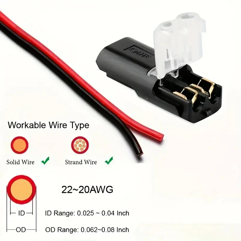 20/40/60 Pack H2 2-Pin Plug-In Wire Connector, Nylon Insulated Copper Quick Connection Terminal Block, Suitable for Low Voltag