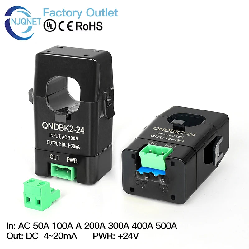 QNDBK2-24 AC 1A 5A 10A 20A 50A 100A 4-20mA Current Sensor Split Core Current Transmitter Clamp CT Current Transformer Transducer