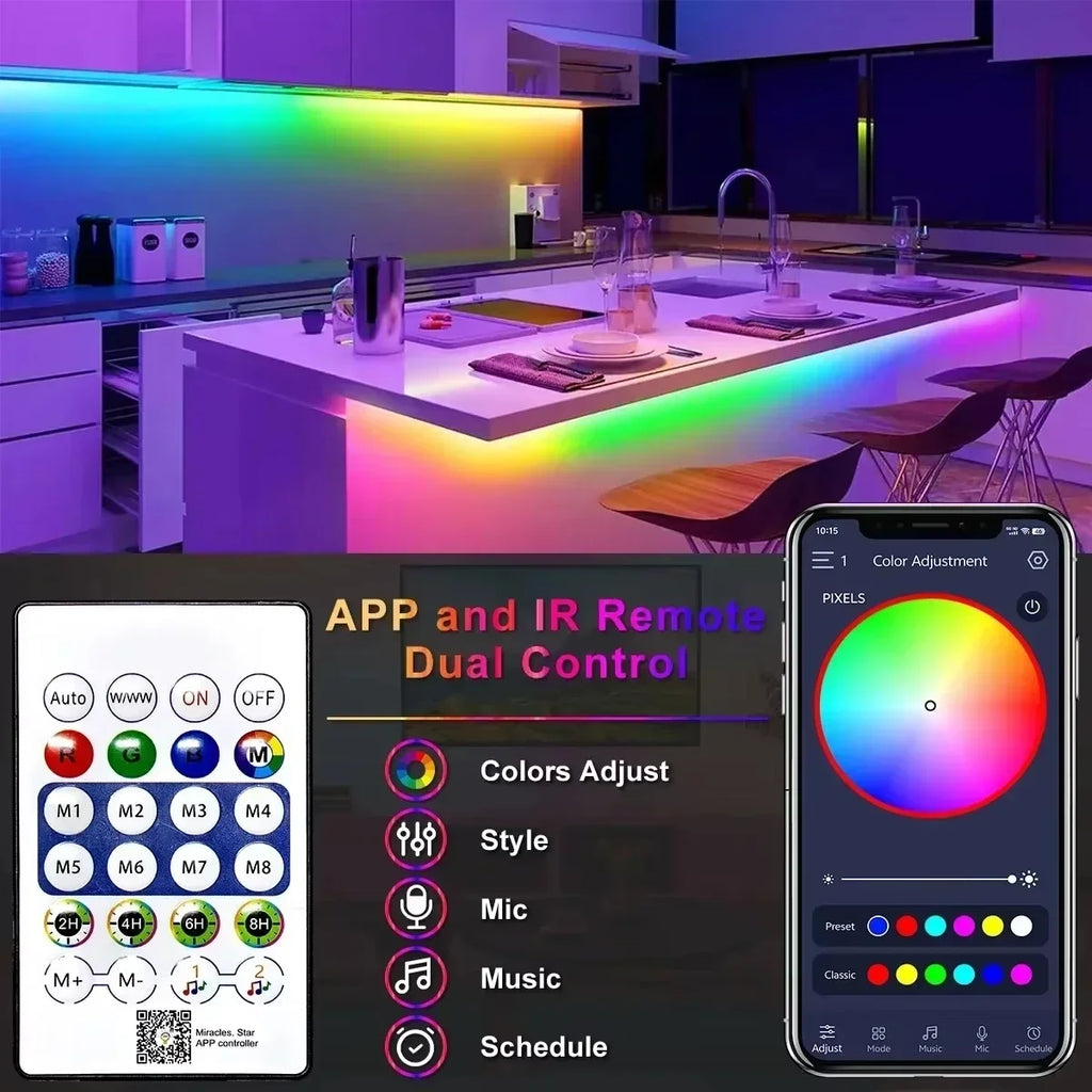RGB LED Neon Rope Lights Bluetooth App WS2812 RGBIC Waterproof Flexible LED Tape With Dimmable Remote Controller For Wall Decor