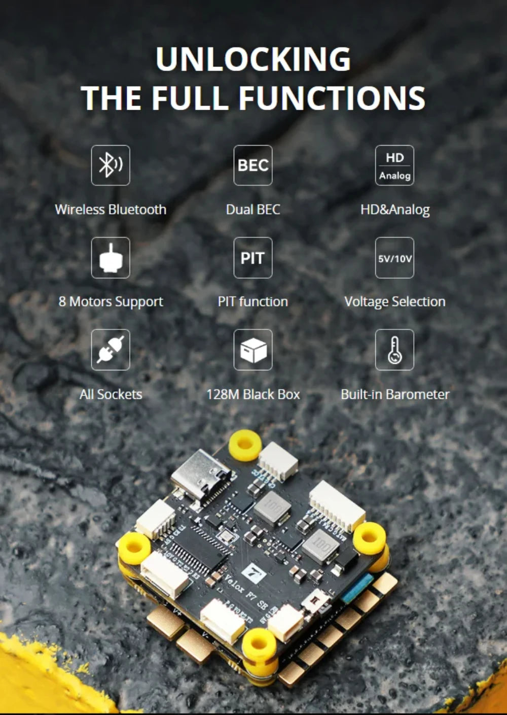 T-motor Velox F7 SE+V50A SE HD Stack (AM32) FC Flight Controller ESC for FPV Racing Drones