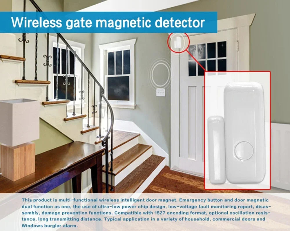 HIVA Wireless Magnetic Door & Window Sensor EV1527 Coding Mode RF 433MHz for Home Security Alarm System Home Burglar Alarm Kits