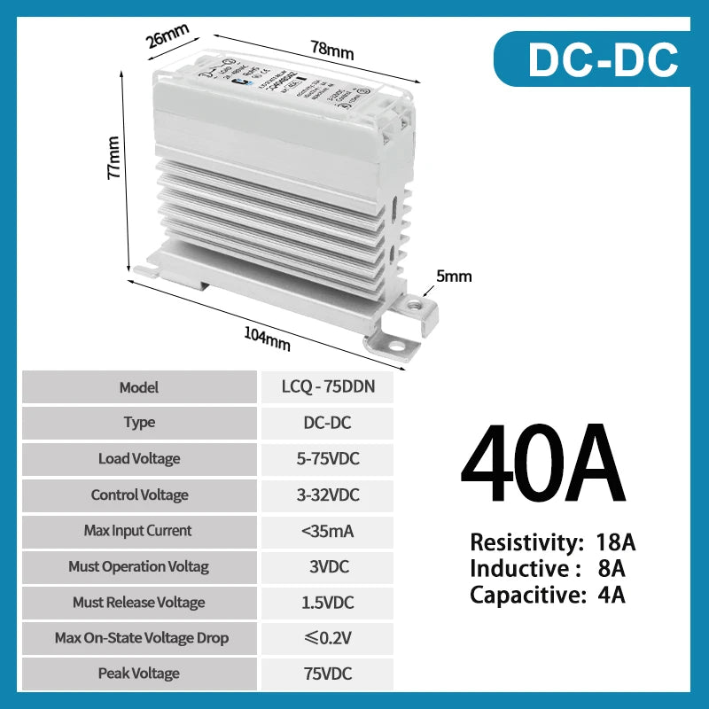 LCTC Solid State Relay DIN Installation DC-AC AC-AC DC-DC Single-Phase Relay With Radiator 10a15a25a40a SSR