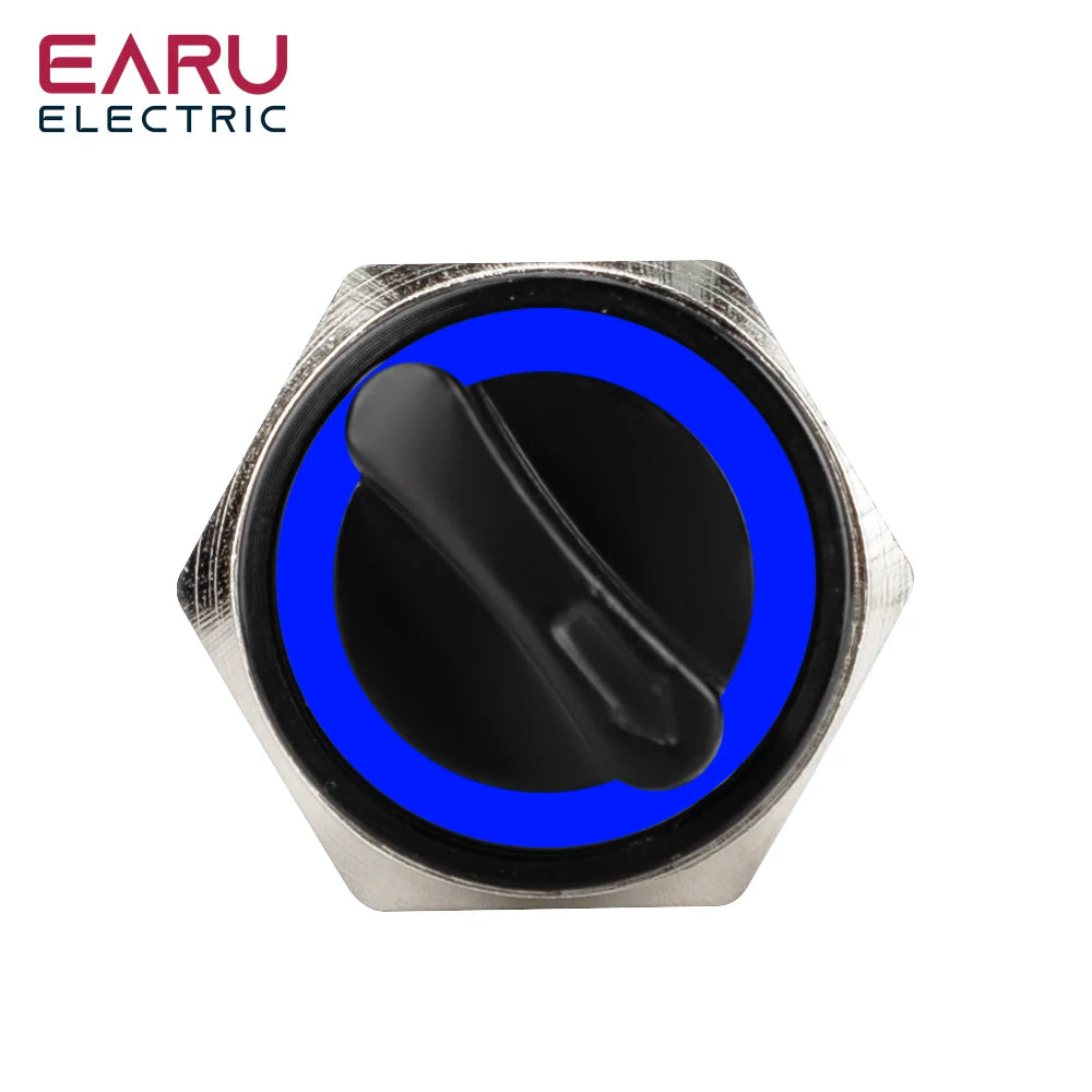 16MM 19MM 22MM Self-return Self-locking Waterproof DPDT Illuminated Metal Selector Knob Rotary Switch 2 3 Position LED Lamp Red