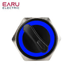 16MM 19MM 22MM Self-return Self-locking Waterproof DPDT Illuminated Metal Selector Knob Rotary Switch 2 3 Position LED Lamp Red