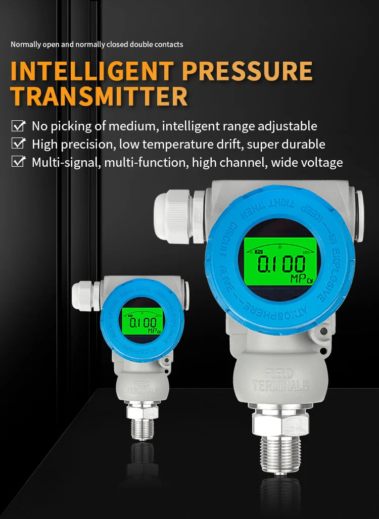 LCD Digital Display Pressure Sensor 0.1bar 1Mpa 1000psi 12-36VDC 4-20mA RS485 Output Pressure Transmitter for Water Gas Oil
