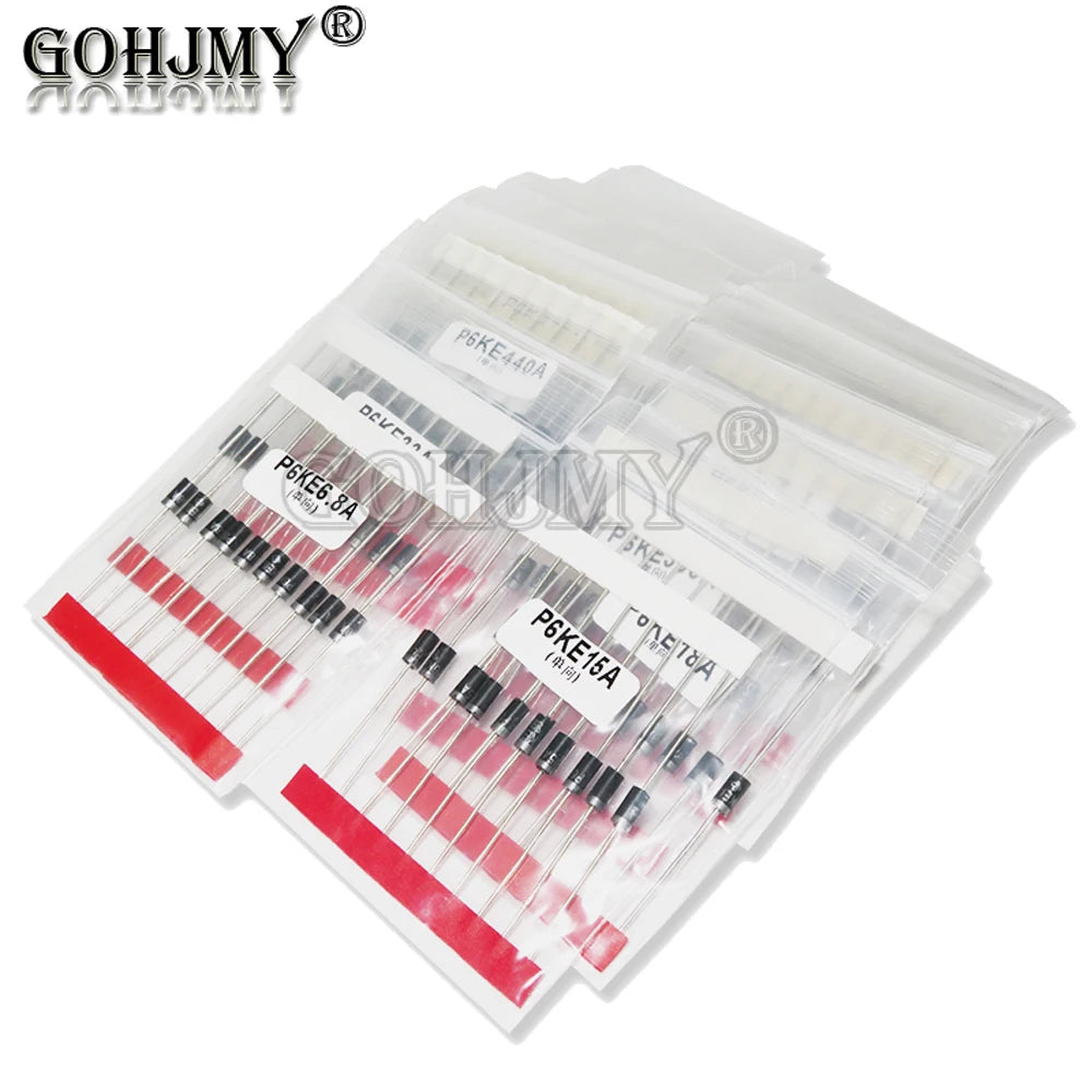 200pcs 20values*10pcs TVS transistor Kit P6KE6.8A/CA 12/15/18/20/22/24/27/30/33/36/39/51/68/75/150/200/300/400/440A/CA TVS Diode
