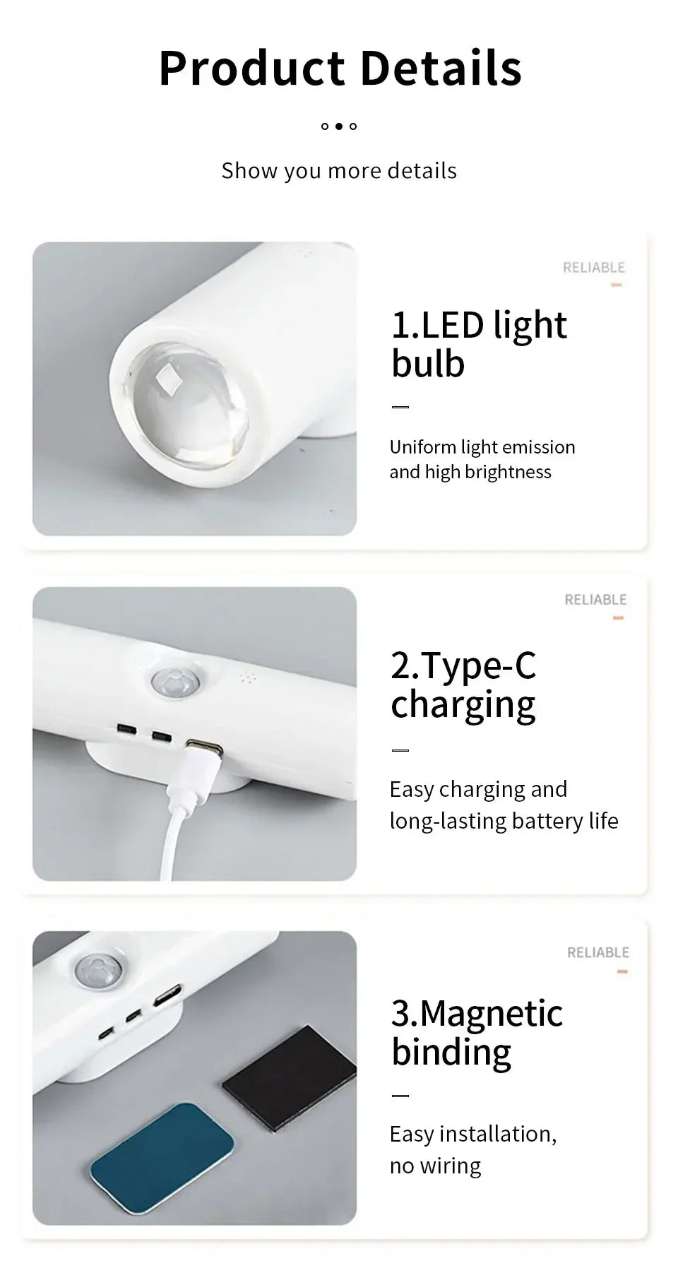 LED Cabinet Light Motion Sensor RGB Magnetic Rechargeable Wall Lamp Hallway Stairs Kitchen Ambient Night Light Home Decor Lights
