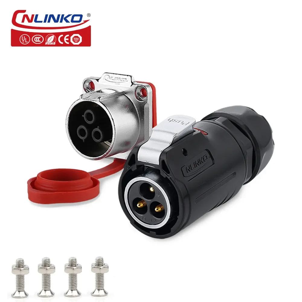 Cnlinko LP24 Plastic IP67 Waterproof 3pin Aviation Electric Plug Socket AC500V 25A Power Connector for Circular Wire Connection