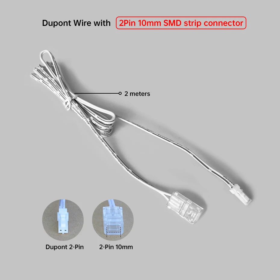 1/3/5Pcs 2m Dupont Extension Wire 2Pin 8mm 10mm Solderless Crystal Connector for Cabinet Wardrobe 2835 SMD 12V/24V LED Strip