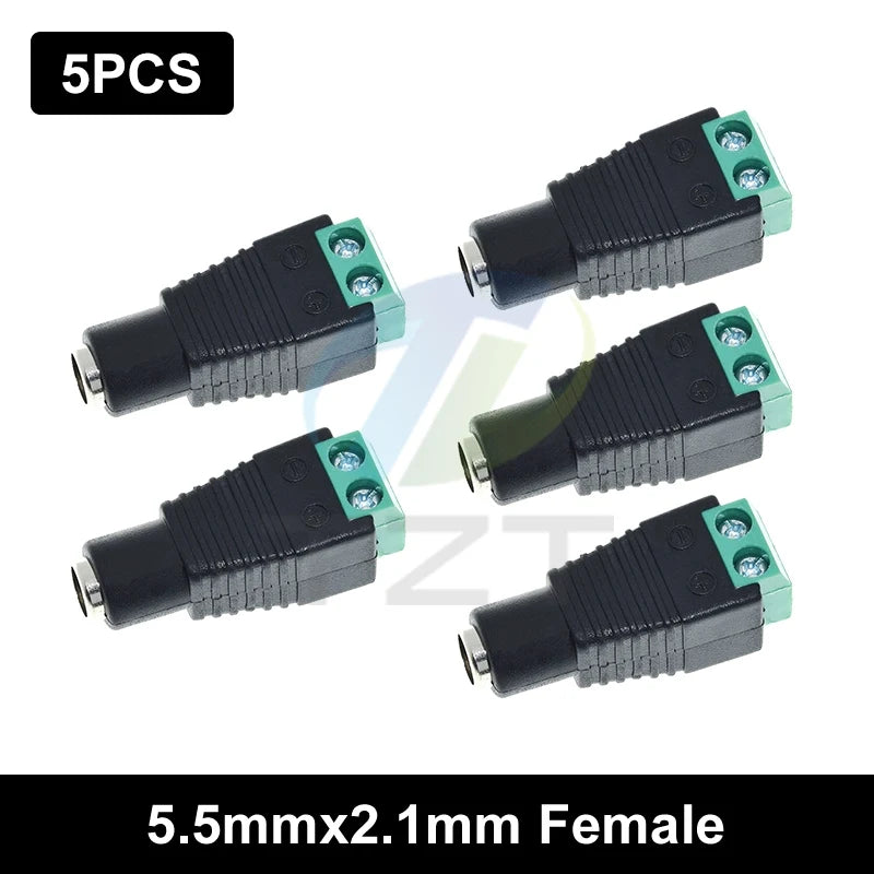5.5MM x 2.1MM / 2.5MM Female Male DC Power Plug Adapter for 5050 3528 5060 Single Color LED Strip and CCTV Cameras