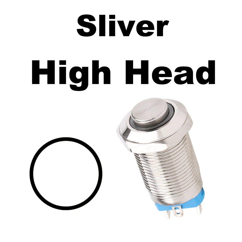 Sliver Push Button Switch 4 Pin 12mm Waterproof Led Light Metal Flat Momentary/Latching Switches with power mark/Ring LED