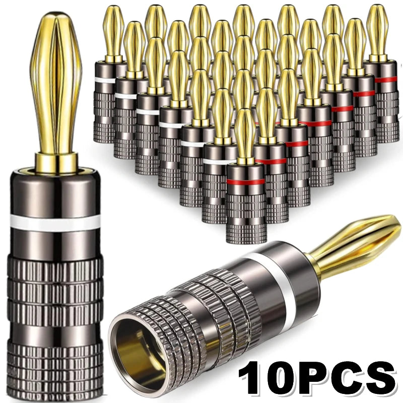 1-10PCS Dual Screw Locking 4MM Banana Plugs 24KGold Plated Copper OFC Speaker Connector for HIFI Audio System Terminal Adapter