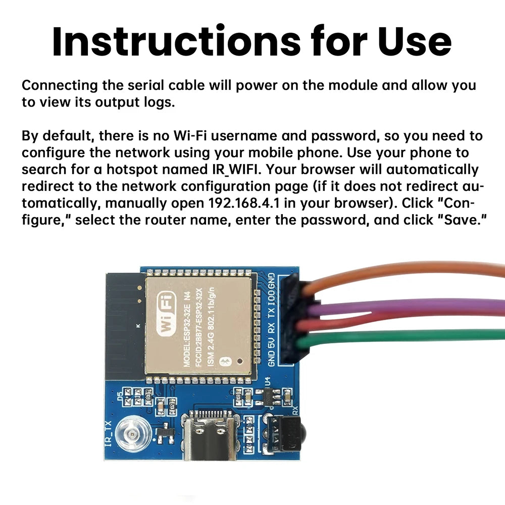 ESP32E-N4 Wifi Transparent Transmission Module Development Board Infrared Transmitter Receiver NEC Command Module Type C