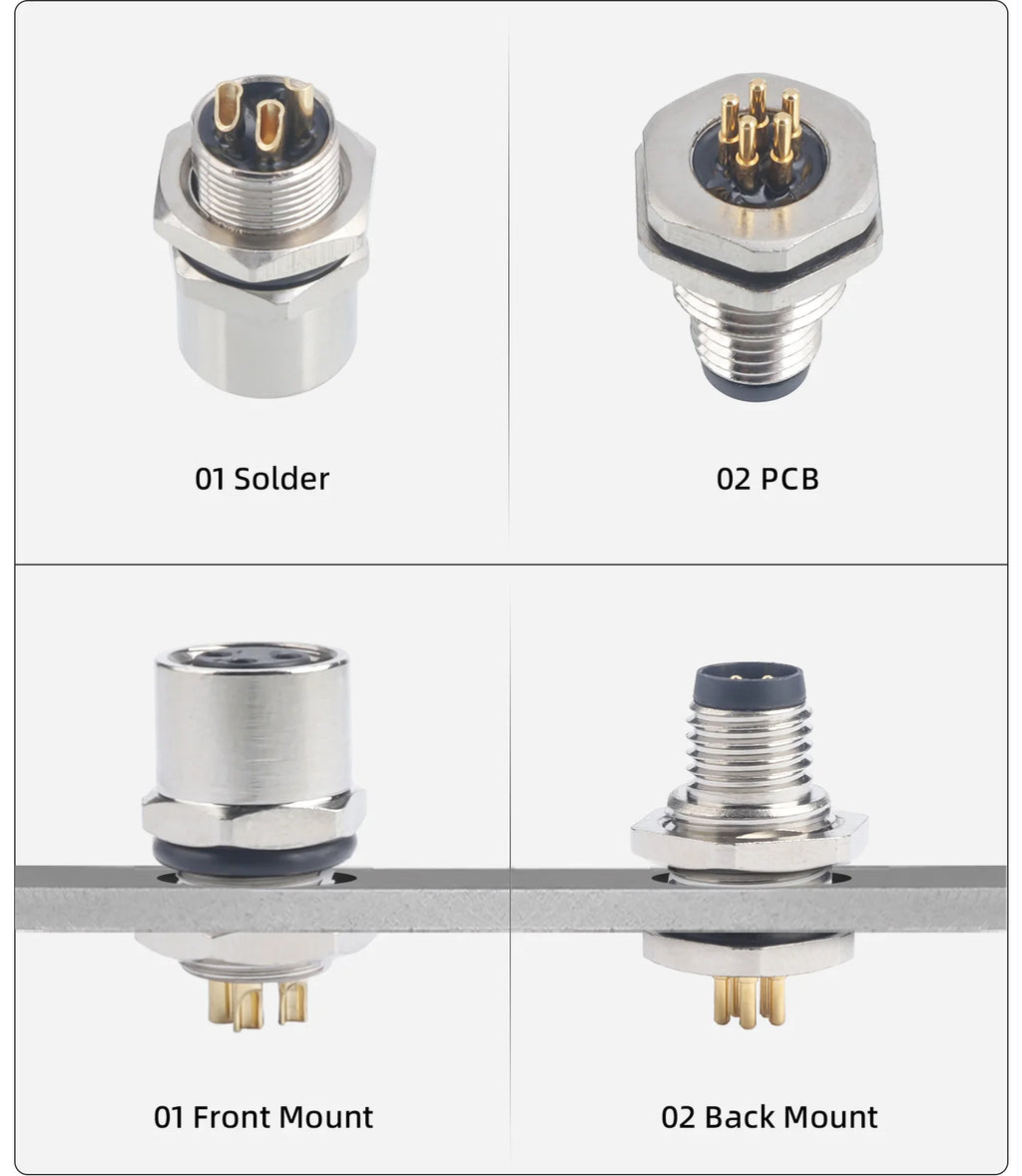 M8 IP67 Waterproof Circular Connector 3 4 5 6 8 Pin Front Rear Panel Mount Solder Industrial Socket Screw M8 M10 M11 M12