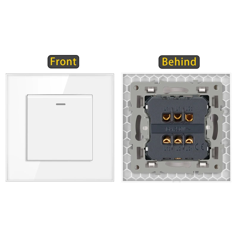 JHJCH - 1 Gang 1/2 Way Stair Switch, Tempered Glass Panel, Rocker Light Switch, On / Off Switch, Toggle Wall Switch