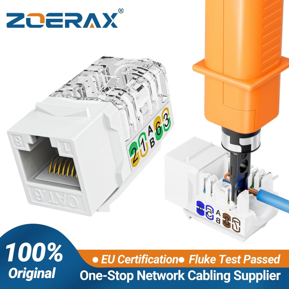 ZoeRax RJ45 Cat6 Keystone Jacks Slim Profile 1/10/30-Pack, 90-Degree Ethernet Punch Down Keystone Jack Adapter