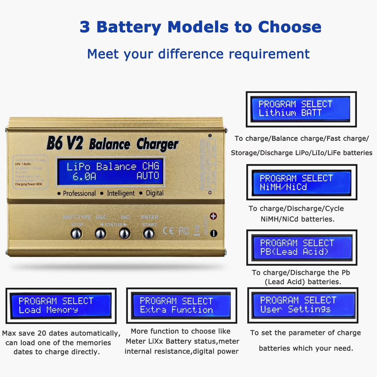 HTRC IMAX B6 V2 Balance Charger  80W Professional Digital Discharger For LiHV LiIon LiFe NiCd NiMH PB Battery RC LiPo Charger