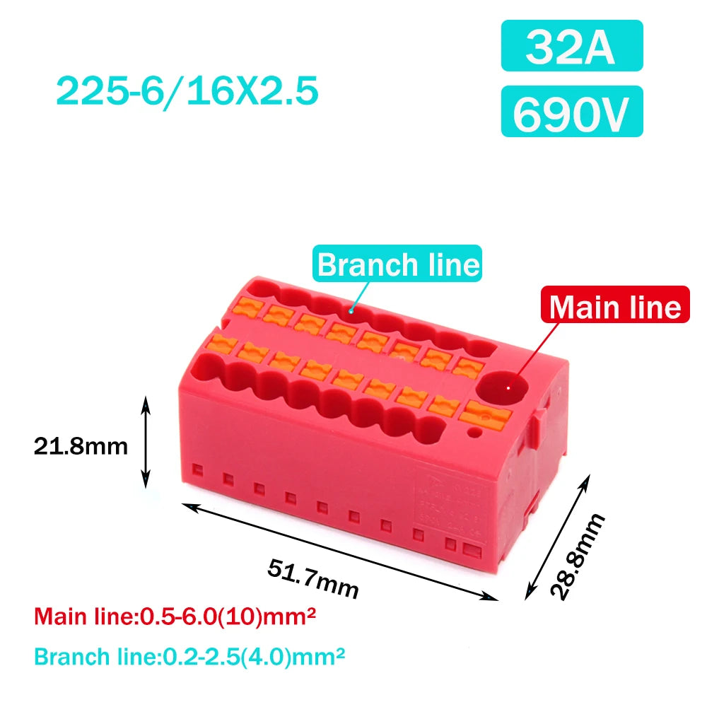 Wire Electrical Connectors PTFIX 2.5mm Wire Merging And Branching Device Push-in Terminal Block Connector Mount On Din Rail
