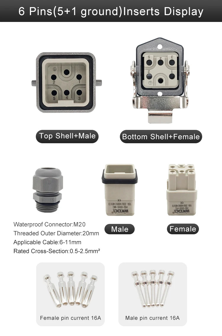 HA Heavy Duty Connector Kit 4/5/6/8 Core Pins Male&Female Insert Plug HDC-HA Rectangular Waterproof Industrial Aviation Socket