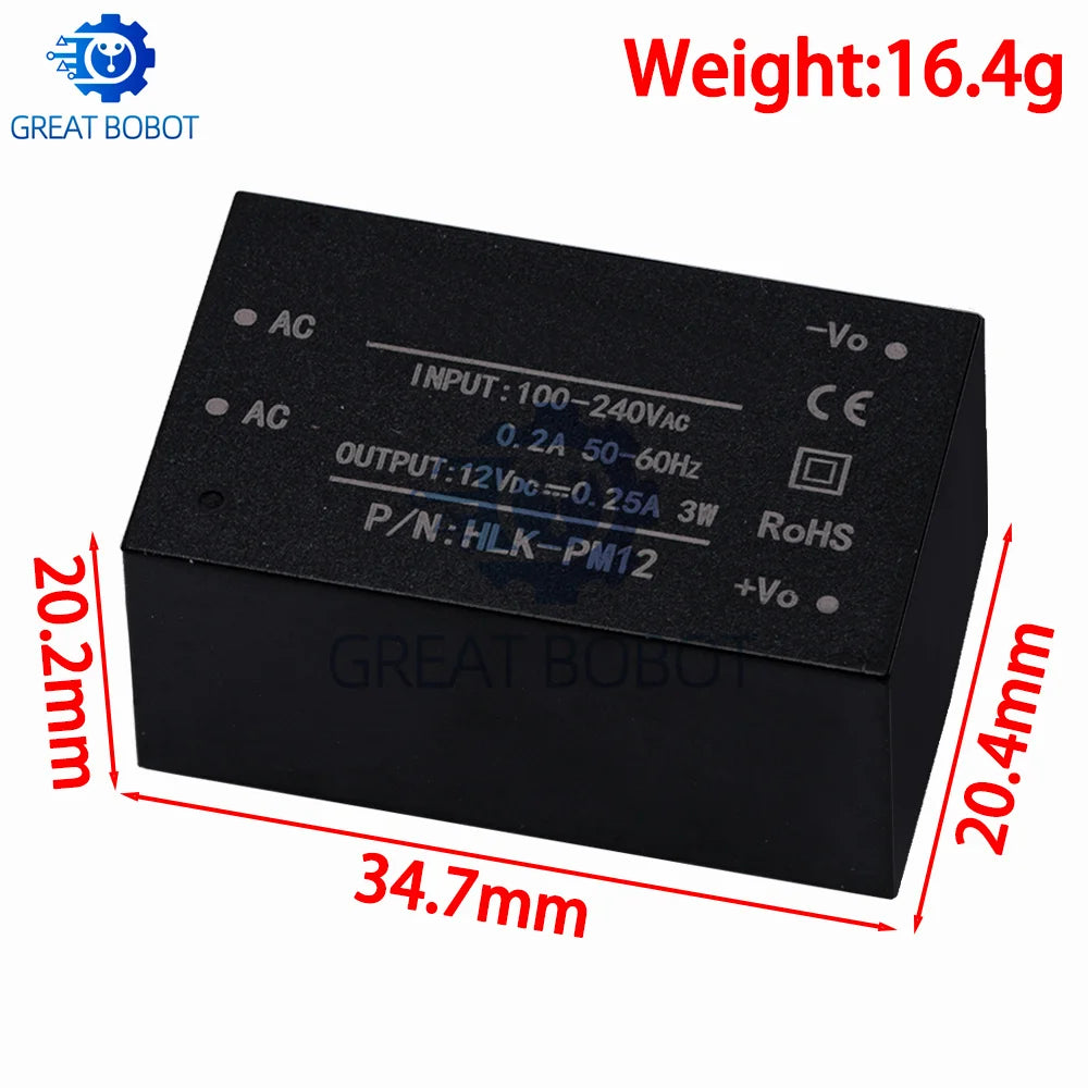 HLK‑PM01/PM03/PM12 Mini Isolated AC‑DC Power Supply Module 220V Input to 5V/3.3V/12V Output for Smart Home