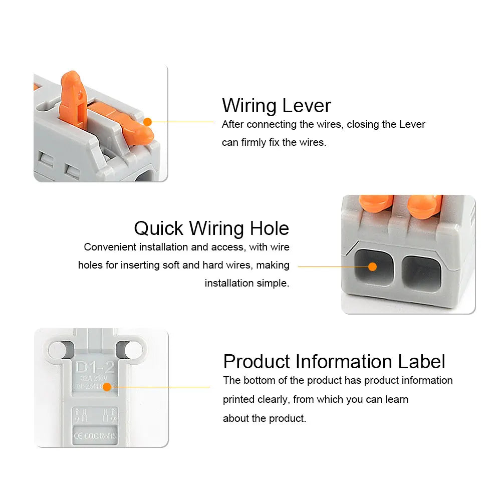 10/50 PCS Universal Compact Mini Fast Wire Connectors Lever Nut Crimp Splitter Electrical Conductors Push-in Home Terminal Block