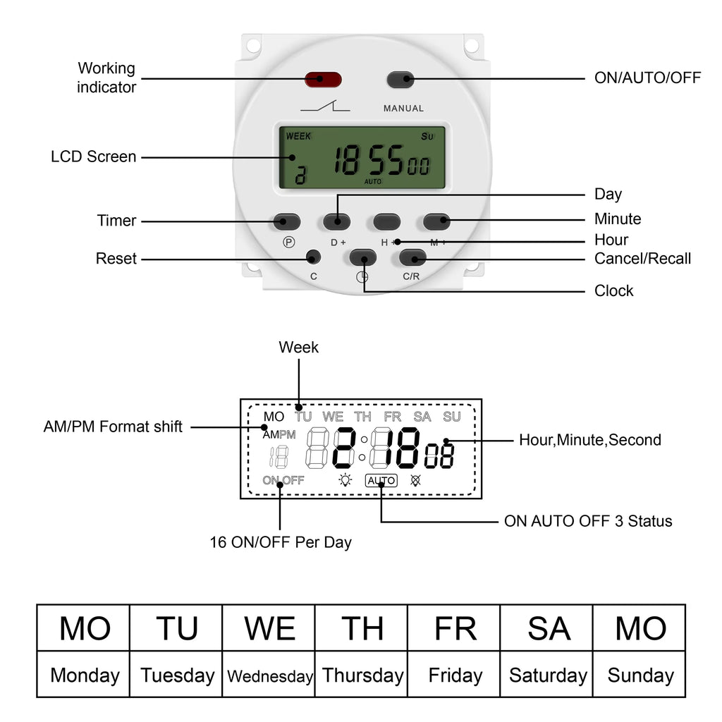 CN101A LCD Time Switch 12V 24V 110V 220V Time Relay Street Lamp Billboard Power Supply Timer
