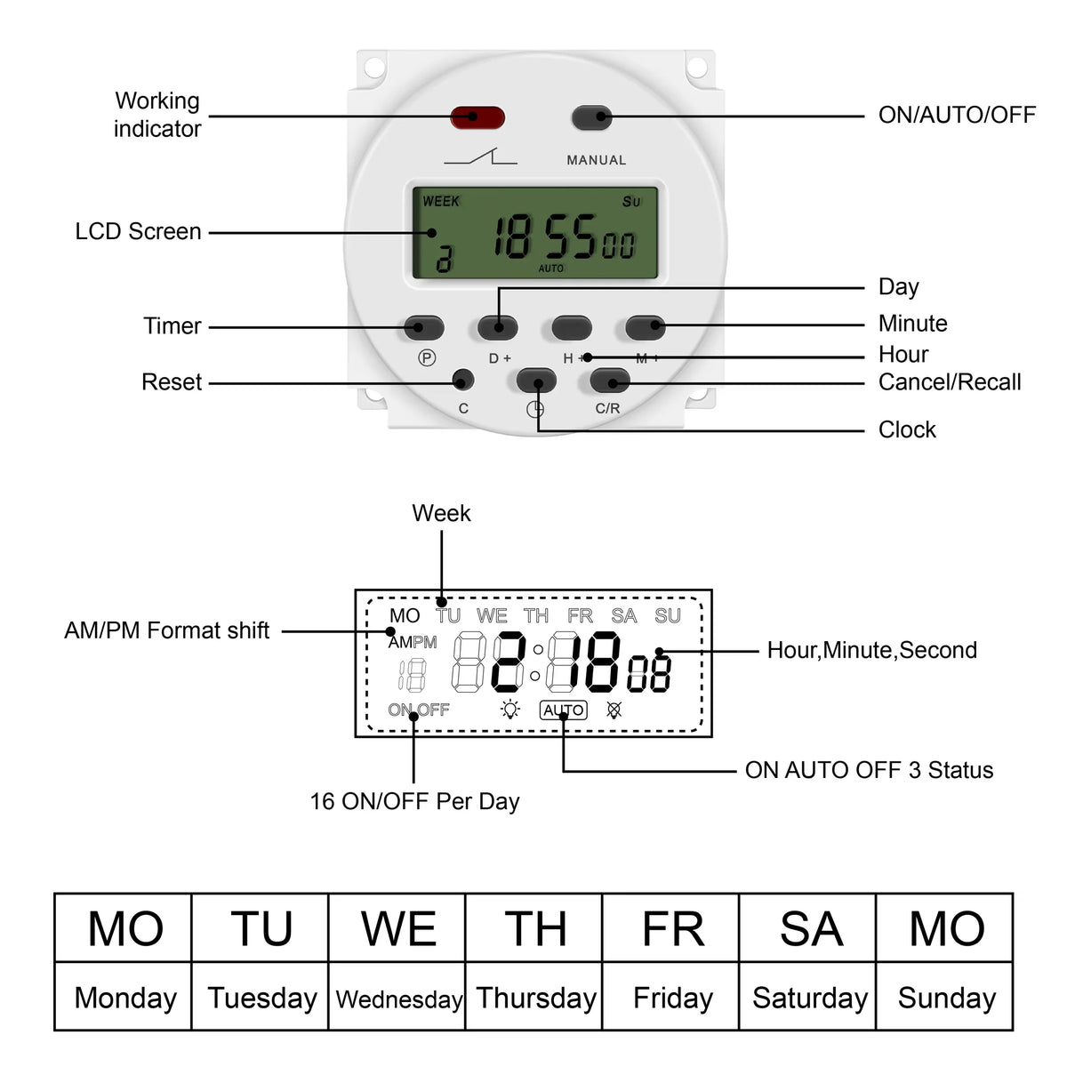 CN101A LCD Time Switch 12V 24V 110V 220V Time Relay Street Lamp Billboard Power Supply Timer