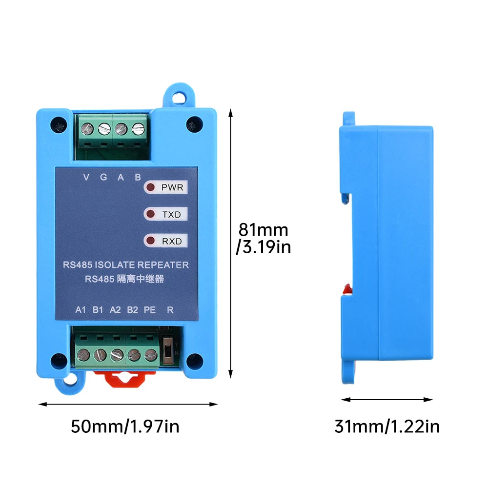 DC 12-36V RS485 Isolation Repeater Hub 2-port Communication Isolation Module Signal Amplifier Supports Din35mm Guide Rails