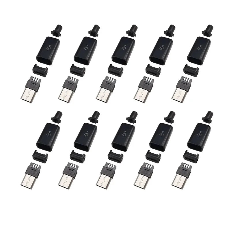 10Pcs Micro USB 5 Pin Soldering Type Male Plug Connector 5P MicroUSB Tail Charging Socket DIY Repair Plugs 4 in 1 Black White