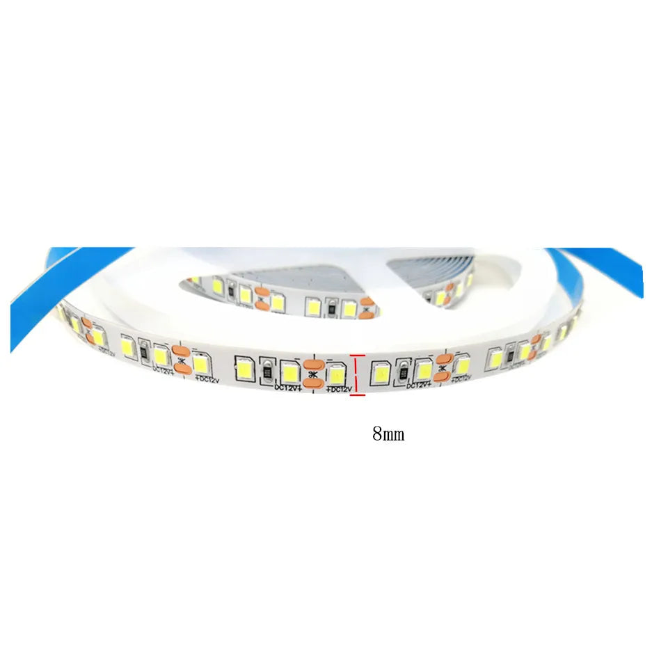 12V LED Strip 2835 8mm 5m IP20 Non Waterproof 120LEDs/m Blue/Red/Green/White /Warm White/Yellow/Pink/Natural White/Ice blue