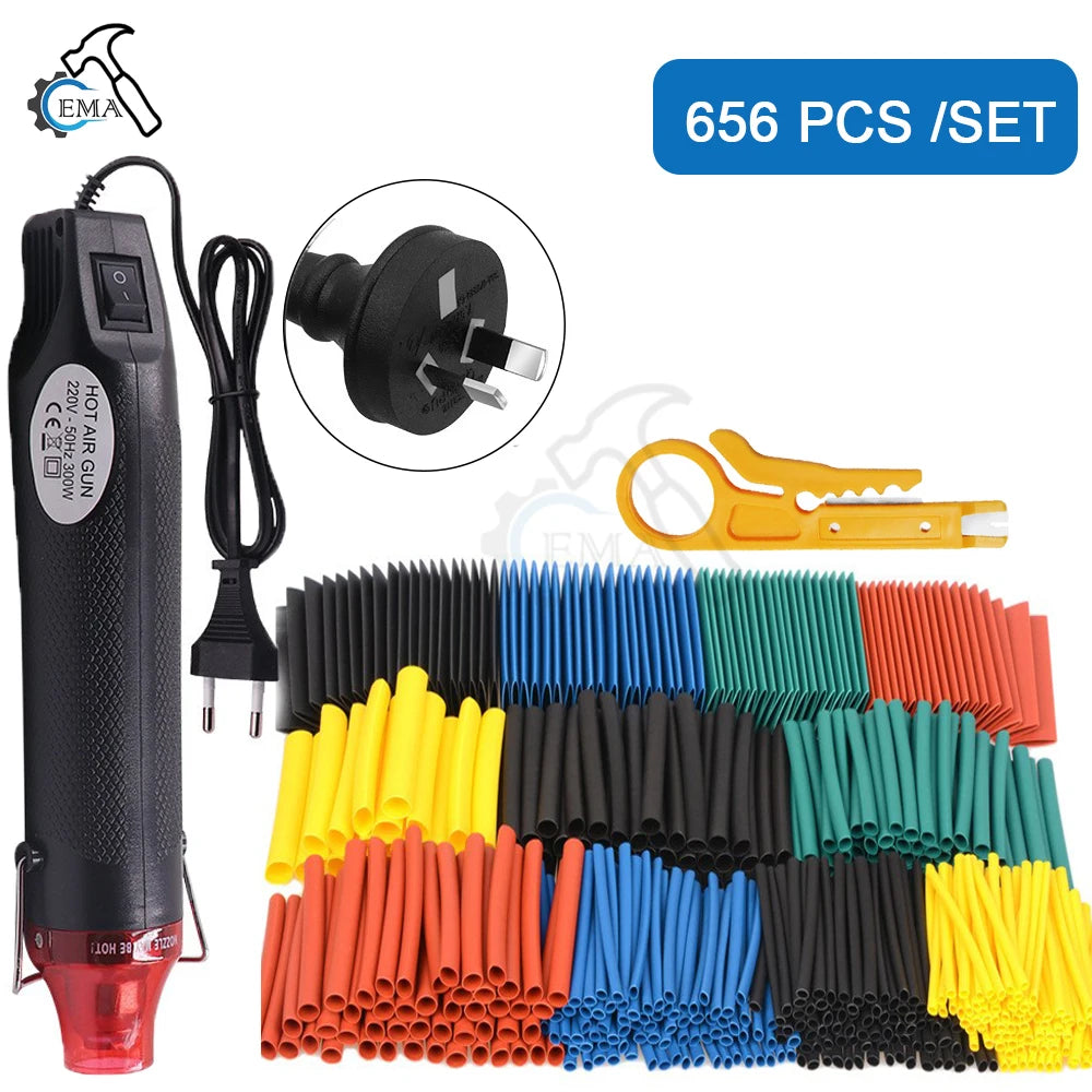 2:1 Heat Shrink Tube With 300W Hot Air Guns Kit EU US 110V 220V Heat Shrink Tubing Kit Cover Cable Repair Protection 1060/656pcs