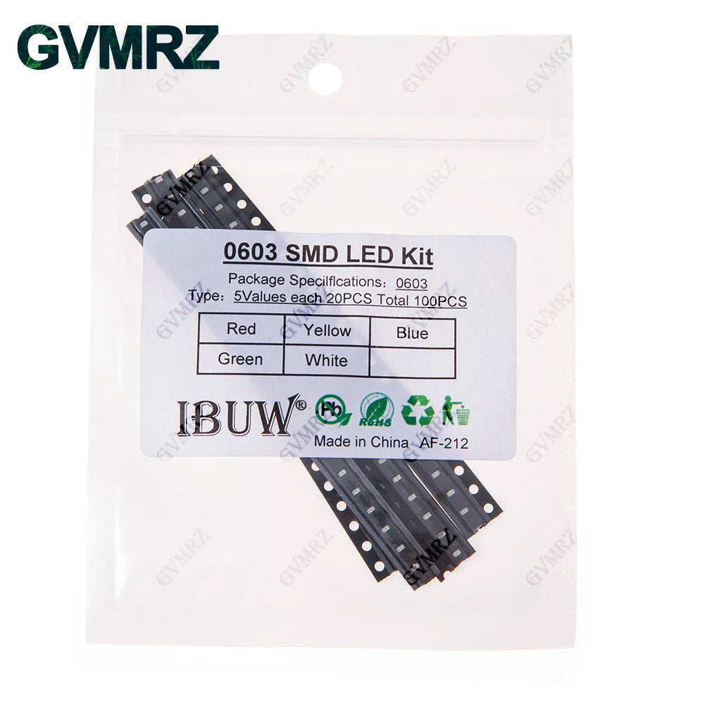 100pcs 5colors Each 20pcs 5730 5050 3528 1210 1206 0805 0603 0402 SMD LED Diode Kit Red Green Blue White Yellow