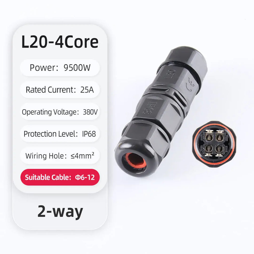 IP68 Waterproof Connector L20 20A LED Light Outdoor Cable Wire Quick Terminal Connector 2Pin 3Pin 4Pin 5Pin 6Pin Screw Wiring Ju