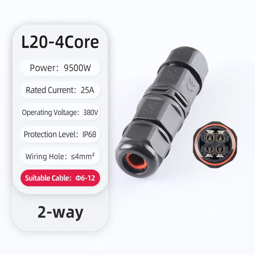 IP68 Waterproof Connector L20 20A LED Light Outdoor Cable Wire Quick Terminal Connector 2Pin 3Pin 4Pin 5Pin 6Pin Screw Wiring Ju