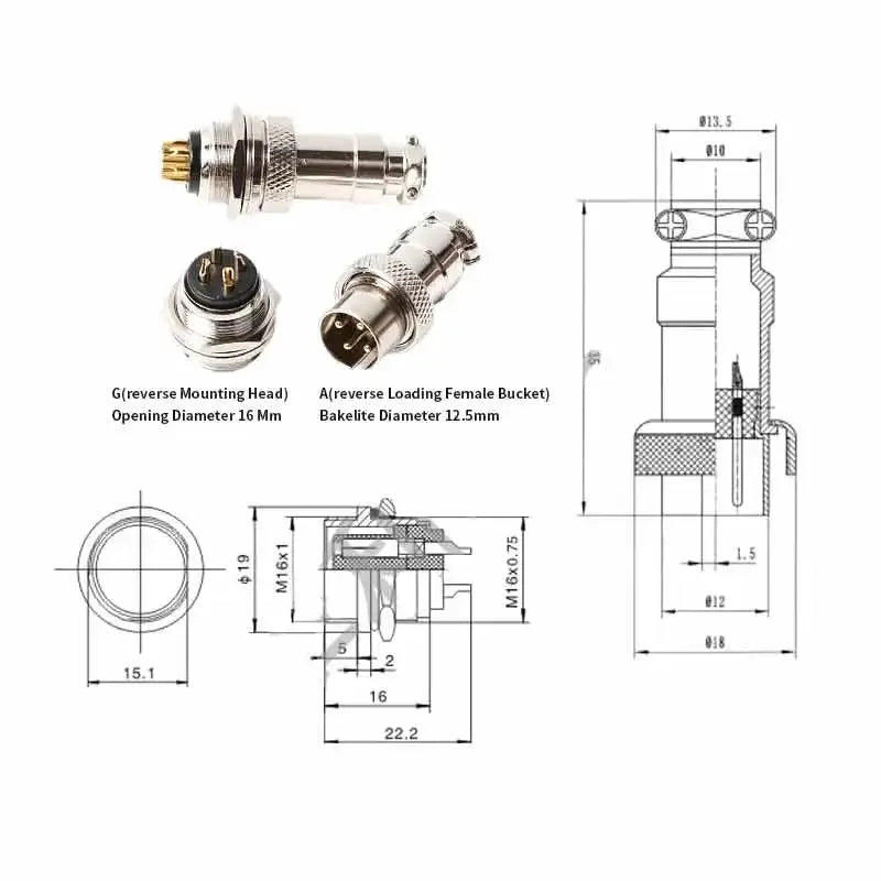GX16 3 4 5 6 7 8 Pin Connector Cable Pure Copper Gold-plating 16MF GX16F Pin AB Reversed Aviation Plug Socket with Wire 0.3-3M