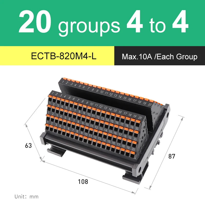 ENMG ECTB Terminal Block 10A 24-Point 42-Point 48-Point 84-Point PLC Signal Transfer Junction Rail Mount Power Distribution Box.