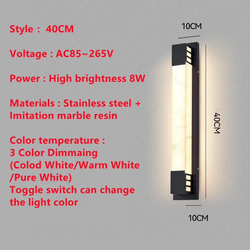 3 Color Dimmaing Imitated Marble LED Wall Light Outdoor waterproof 85~265V Porch Lamp For Courtyard Street Path Sconce Lighting