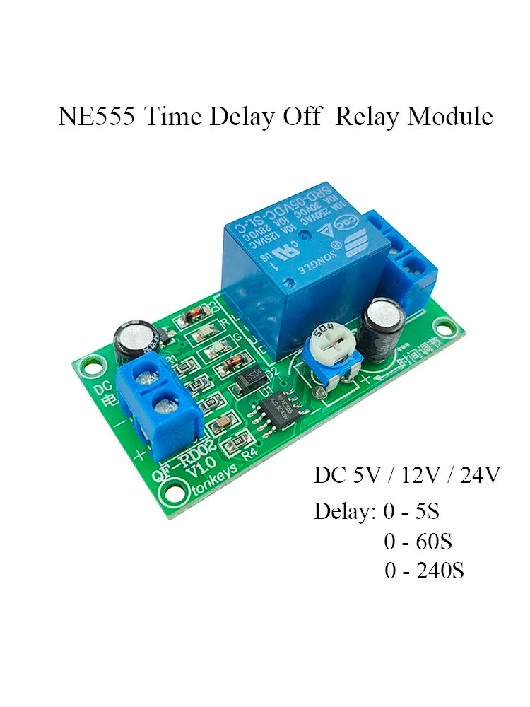 NE555 Time Delay Relay Module Adjustable DC5V/12V/24V 5s/60s/240s Turn off Switch Module for Electronics