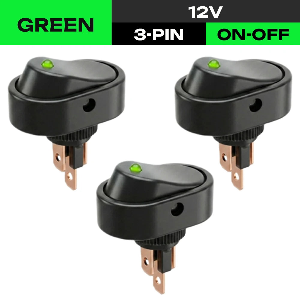 FILN 3Pcs 12V Rocker Switch 6A 3 Pin Threaded Mount Round LED Dot Light Toggle Power Switches for Small Home Appliance Auto