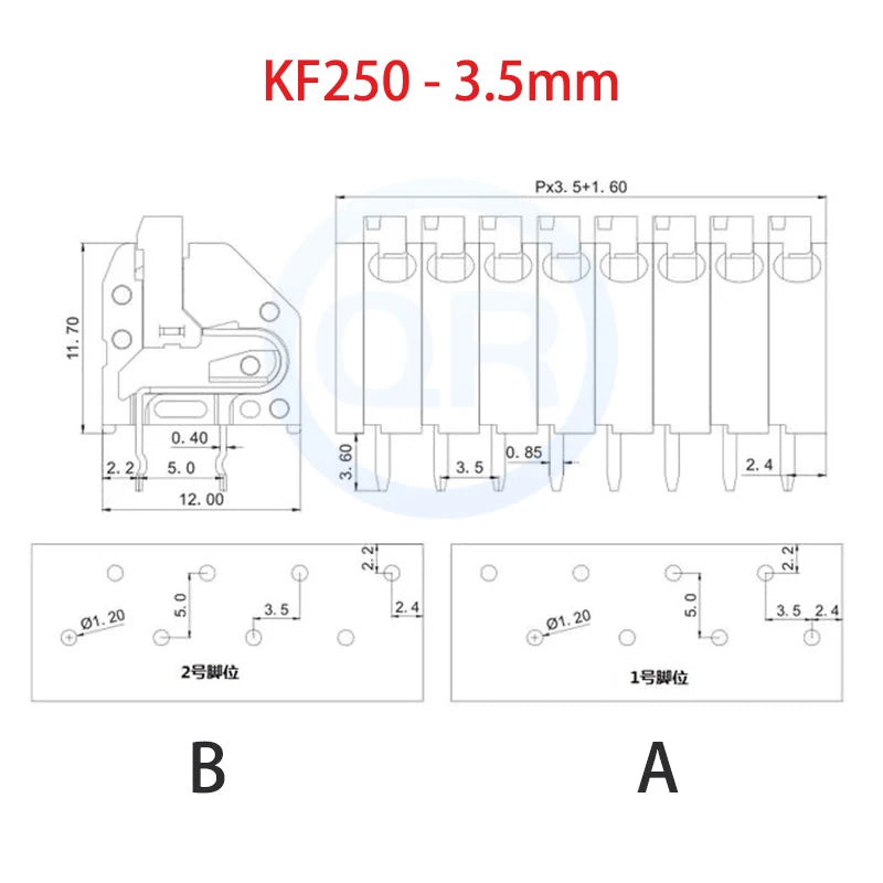 (10 pcs) KF250 3.5mm -1 -2 Spring Loaded PCB Terminal Block KF250A KF250B 3.5 Screwless Press Type 250A B Side Small Pitch 2-12P