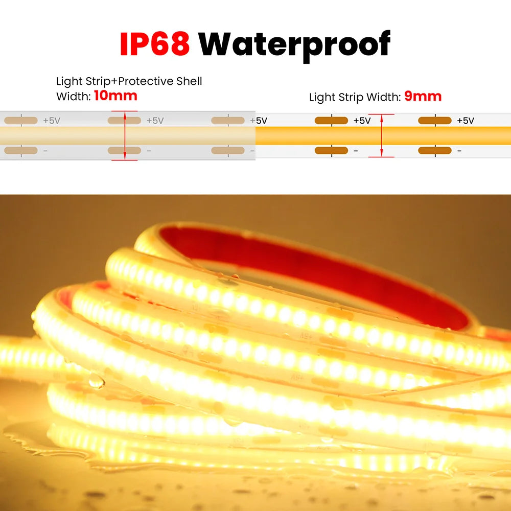 Waterproof Motion Sensor COB Light Battery USB Powered Led Strip IP68 5V Auto ON/OFF Cabinet Kitchen Staircase Liner Lighting