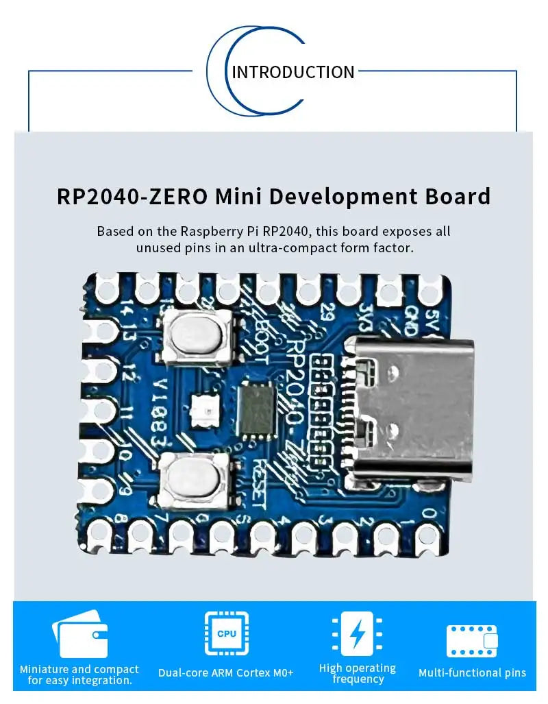 1-10PCS RP2040-Zero RP2040 for Raspberry Pi Microcontroller PICO Development Board Dual-core Cortex M0+ Processor 2MB Flash XCW